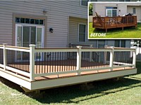 <b>Installed a 14� x 19� & 2� x 3� Azek Vintage deck with tan vinyl handrail, matching cocktail rail and hammered bronze balusters.</b>